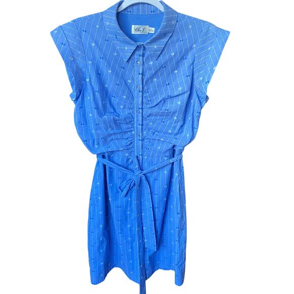 Eliza J. Dress Pinstripe Collared Button Down Shirt Dress Blue Womens Size 8 - Picture 1 of 8